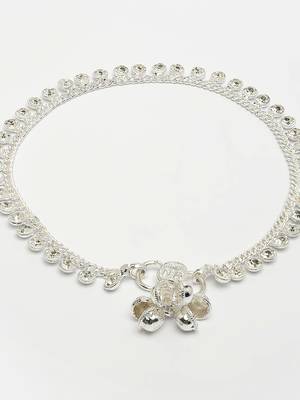  women's set of 2 silver-plated artificial stone studded anklets 4