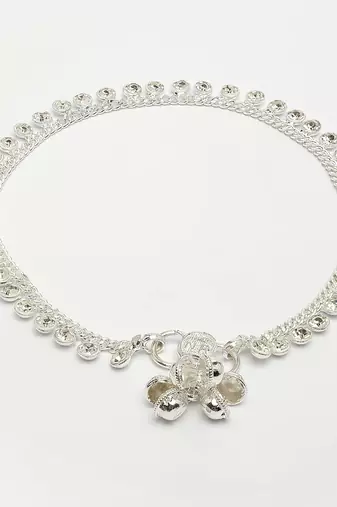  women's set of 2 silver-plated artificial stone studded anklets