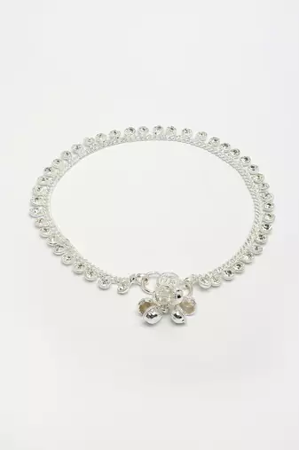  women's set of 2 silver-plated artificial stone studded anklets