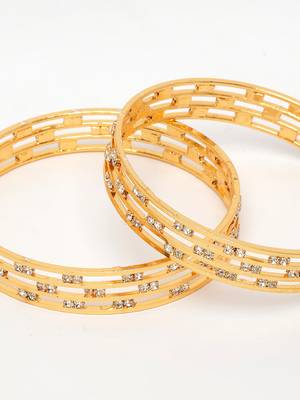  women's set of 2 gold-plated cubic zirconia stone studded bangles 2