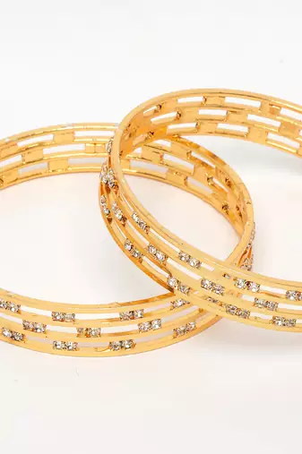  women's set of 2 gold-plated cubic zirconia stone studded bangles