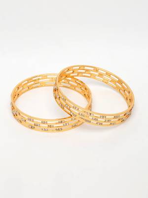  women's set of 2 gold-plated cubic zirconia stone studded bangles 4