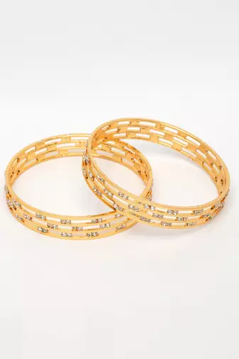  women's set of 2 gold-plated cubic zirconia stone studded bangles