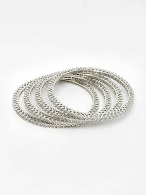  women's set of 4 silver-plated cubic zirconia stone studded bangles 2