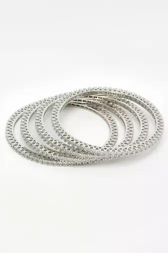  women's set of 4 silver-plated cubic zirconia stone studded bangles