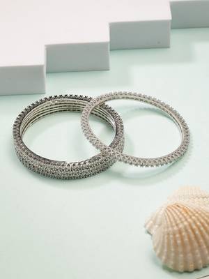  women's set of 4 silver-plated cubic zirconia stone studded bangles 3