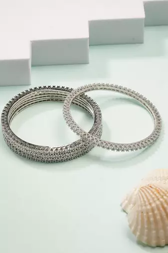  women's set of 4 silver-plated cubic zirconia stone studded bangles