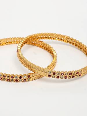  women's set of 2 gold-plated cubic zirconia stone studded bangles 2