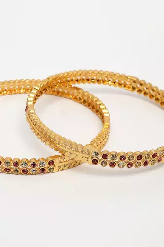  women's set of 2 gold-plated cubic zirconia stone studded bangles
