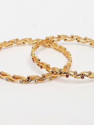  women's set of 2 gold-plated cubic zirconia stone studded bangles 2