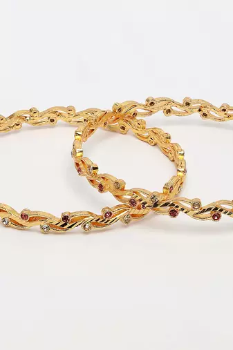  women's set of 2 gold-plated cubic zirconia stone studded bangles