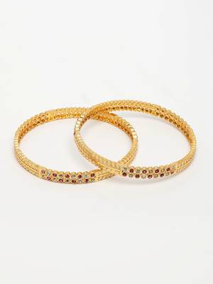  women's set of 2 gold-plated cubic zirconia stone studded bangles 3