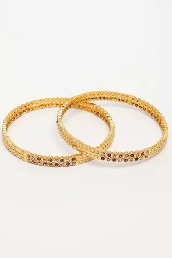  women's set of 2 gold-plated cubic zirconia stone studded bangles