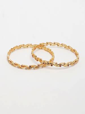  women's set of 2 gold-plated cubic zirconia stone studded bangles 3