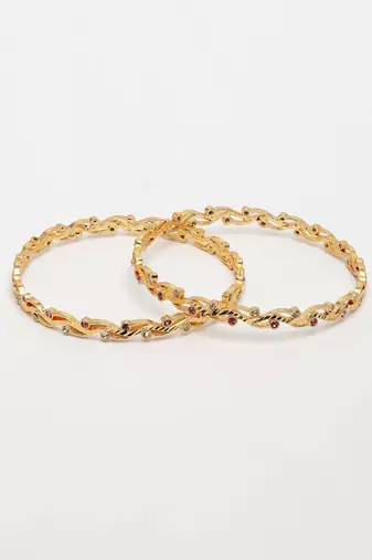  women's set of 2 gold-plated cubic zirconia stone studded bangles