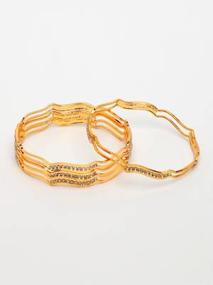  women's set of 4 gold-plated cubic zirconia stone studded bangles 3