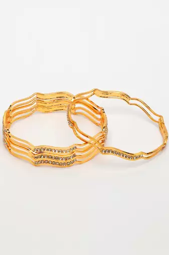 women's set of 4 gold-plated cubic zirconia stone studded bangles