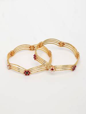  women's set of 2 gold-plated artificial stones traditional bangles 2