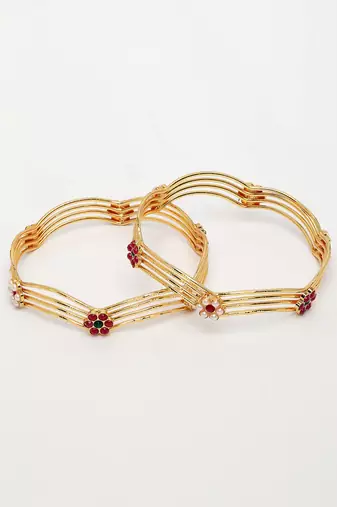  women's set of 2 gold-plated artificial stones traditional bangles