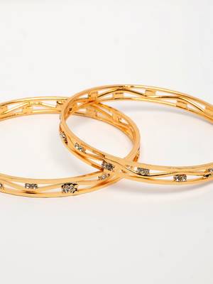  women's set of 2 gold-plated cubic zirconia stone studded bangles 2