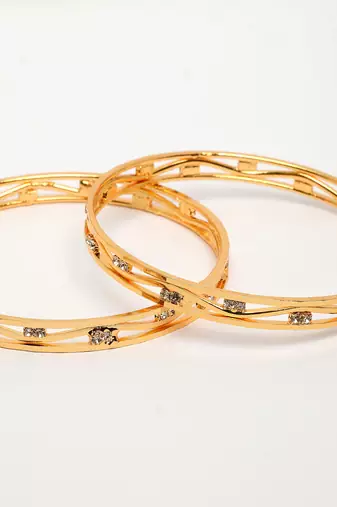  women's set of 2 gold-plated cubic zirconia stone studded bangles