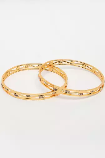  women's set of 2 gold-plated cubic zirconia stone studded bangles