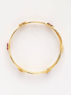  women's set of 2 gold-plated artificial stones traditional bangles 3