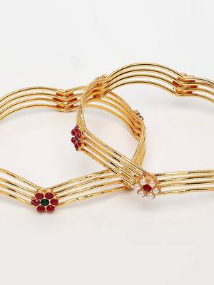  women's set of 2 gold-plated artificial stones traditional bangles 4