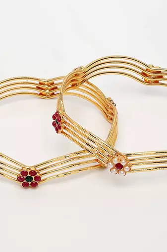  women's set of 2 gold-plated artificial stones traditional bangles