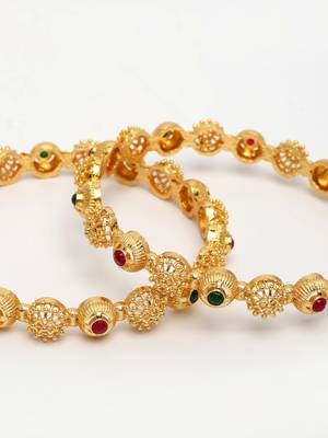 women's set of 2 gold-plated artificial stones traditional bangles 2