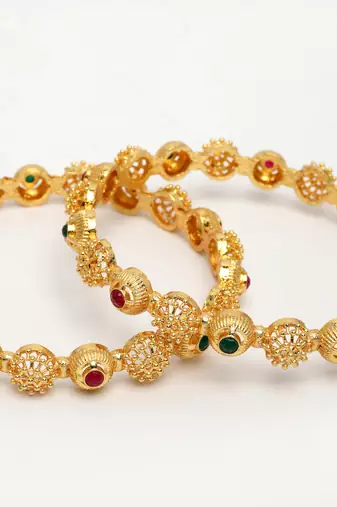  women's set of 2 gold-plated artificial stones traditional bangles