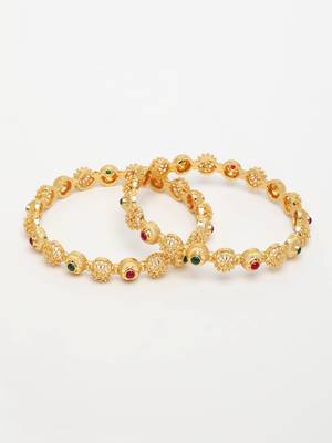  women's set of 2 gold-plated artificial stones traditional bangles 3