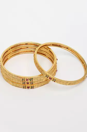  women's set of 4 gold-plated artificial stones traditional bangles
