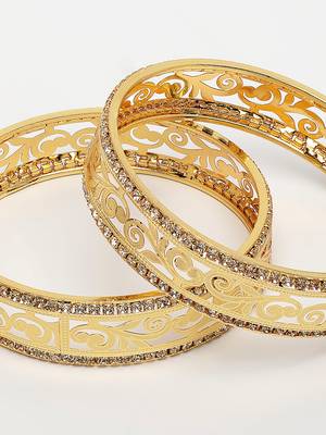  women's set of 2 gold-plated cubic zirconia stone studded kada bangles 4