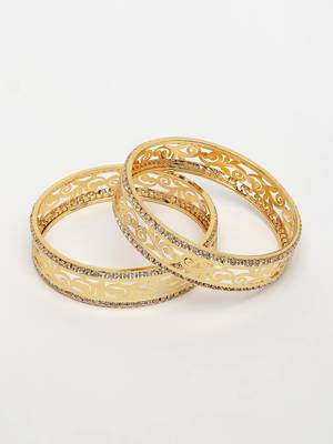  women's set of 2 gold-plated cubic zirconia stone studded kada bangles 6