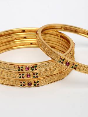  women's set of 4 gold-plated artificial stones traditional bangles 3