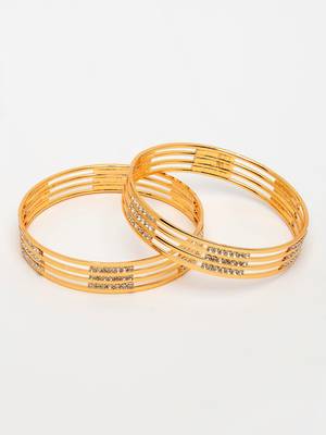  women's set of 2 gold-plated cubic zirconia stone studded bangles 2