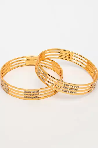  women's set of 2 gold-plated cubic zirconia stone studded bangles