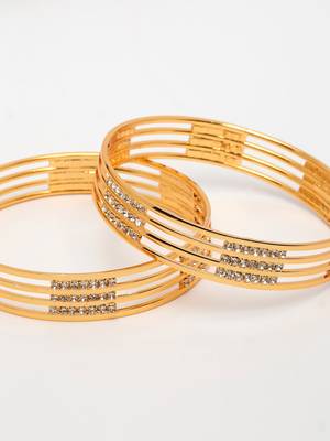  women's set of 2 gold-plated cubic zirconia stone studded bangles 3