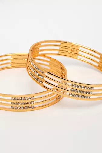  women's set of 2 gold-plated cubic zirconia stone studded bangles