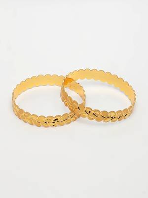  women's set of 2 gold-plated leaf shaped kada bangles 2