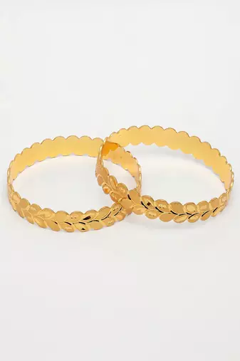  women's set of 2 gold-plated leaf shaped kada bangles