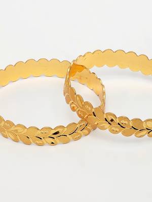  women's set of 2 gold-plated leaf shaped kada bangles 4