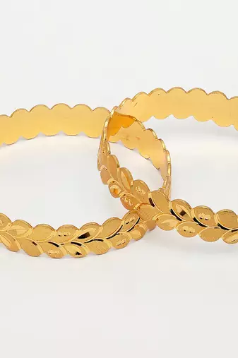  women's set of 2 gold-plated leaf shaped kada bangles
