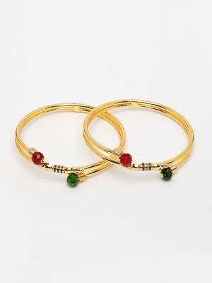  women's set of 2 gold-plated artificial beads traditional bangles 2