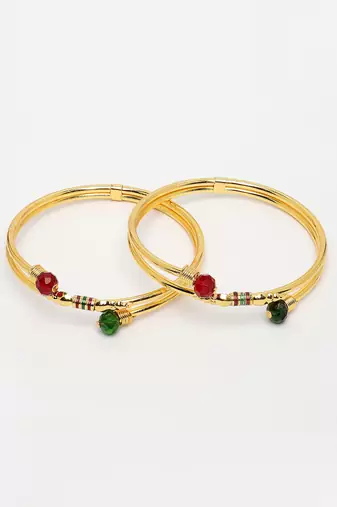  women's set of 2 gold-plated artificial beads traditional bangles