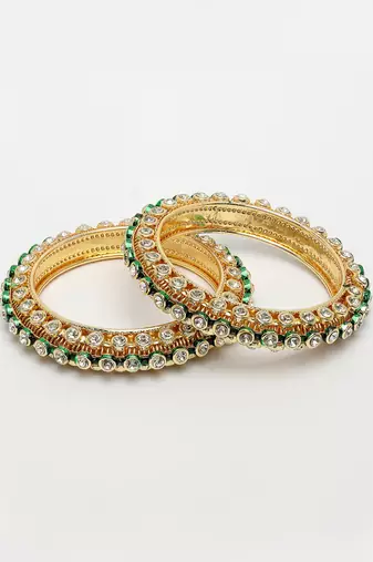 gold brass bangles with kundan studded work