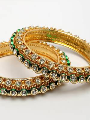 gold brass bangles with kundan studded work 3