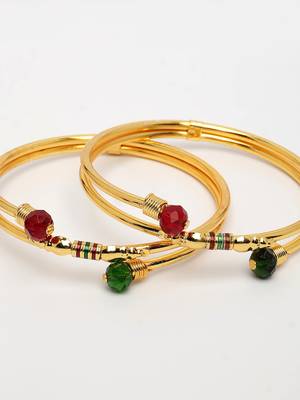  women's set of 2 gold-plated artificial beads traditional bangles 4