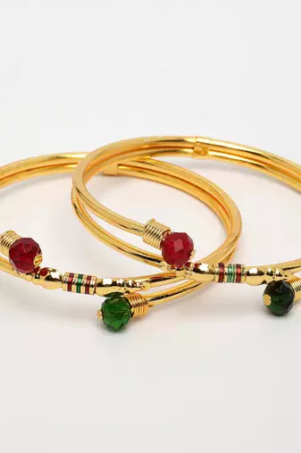  women's set of 2 gold-plated artificial beads traditional bangles